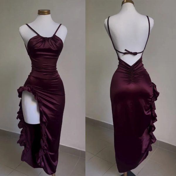 Women's Ruffled Trim High Split Fashion Designer Bodycon Dresses (Midi) - Image 7